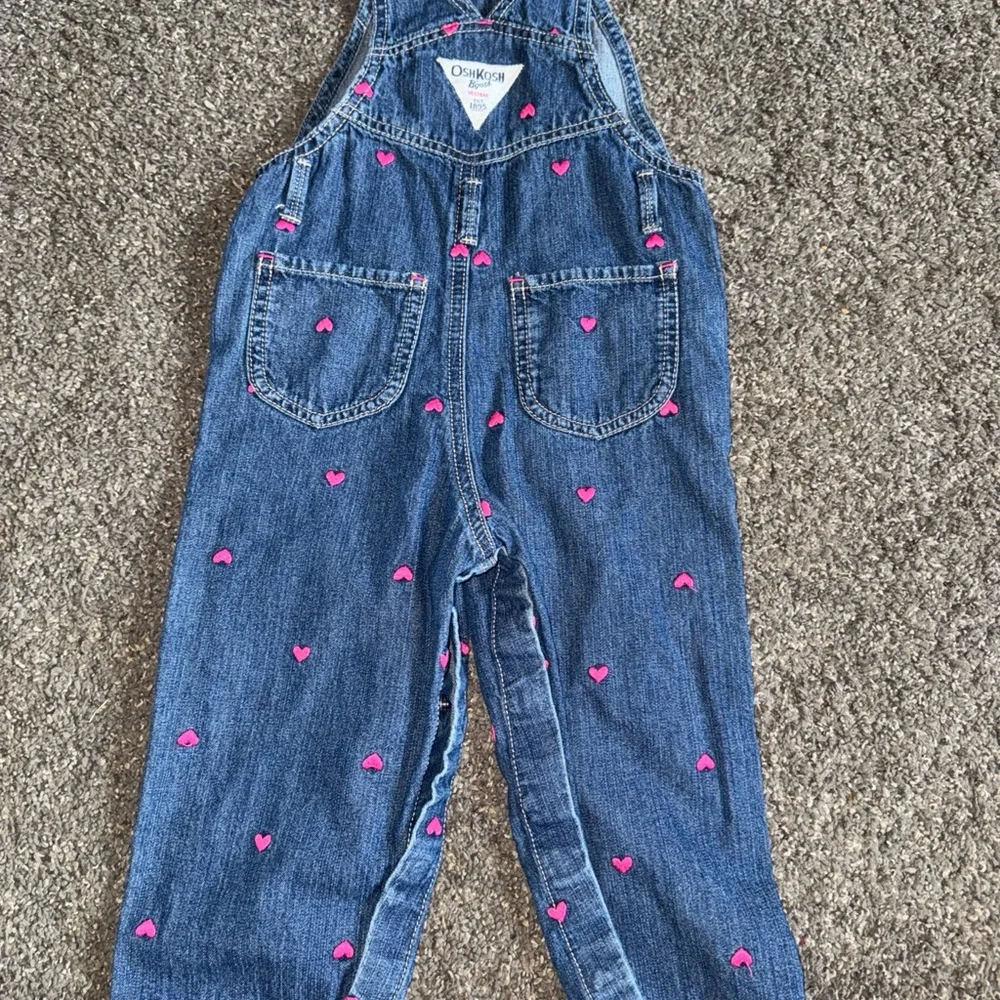 OshKosh B'gosh Blue Denim Overalls with Pink Heart Details